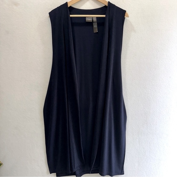Chico's Travelers Slinky Liquid Knit Open Front Duster Vest Navy Blue Size 3 XL - Picture 1 of 7